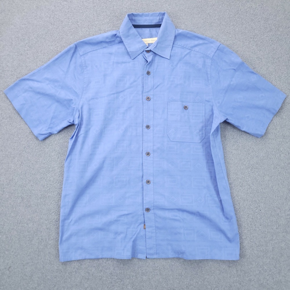 Territory Ahead Button Up Large Short Sleeve Blue Solid Cotton Mens